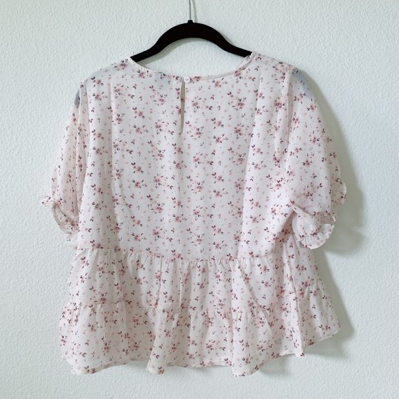 Paper Crane | White & Pink Floral Peplum Top - Picture 9 of 9